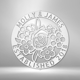 Fresh Floral Ring Monogram - Steel Sign